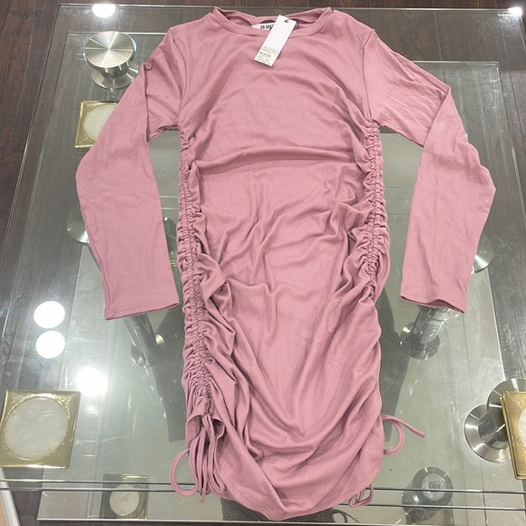 dusty pink cinched tee shirt dress adjustable sides bodycon BB DAKOTA NWT L or S - Picture 3 of 11
